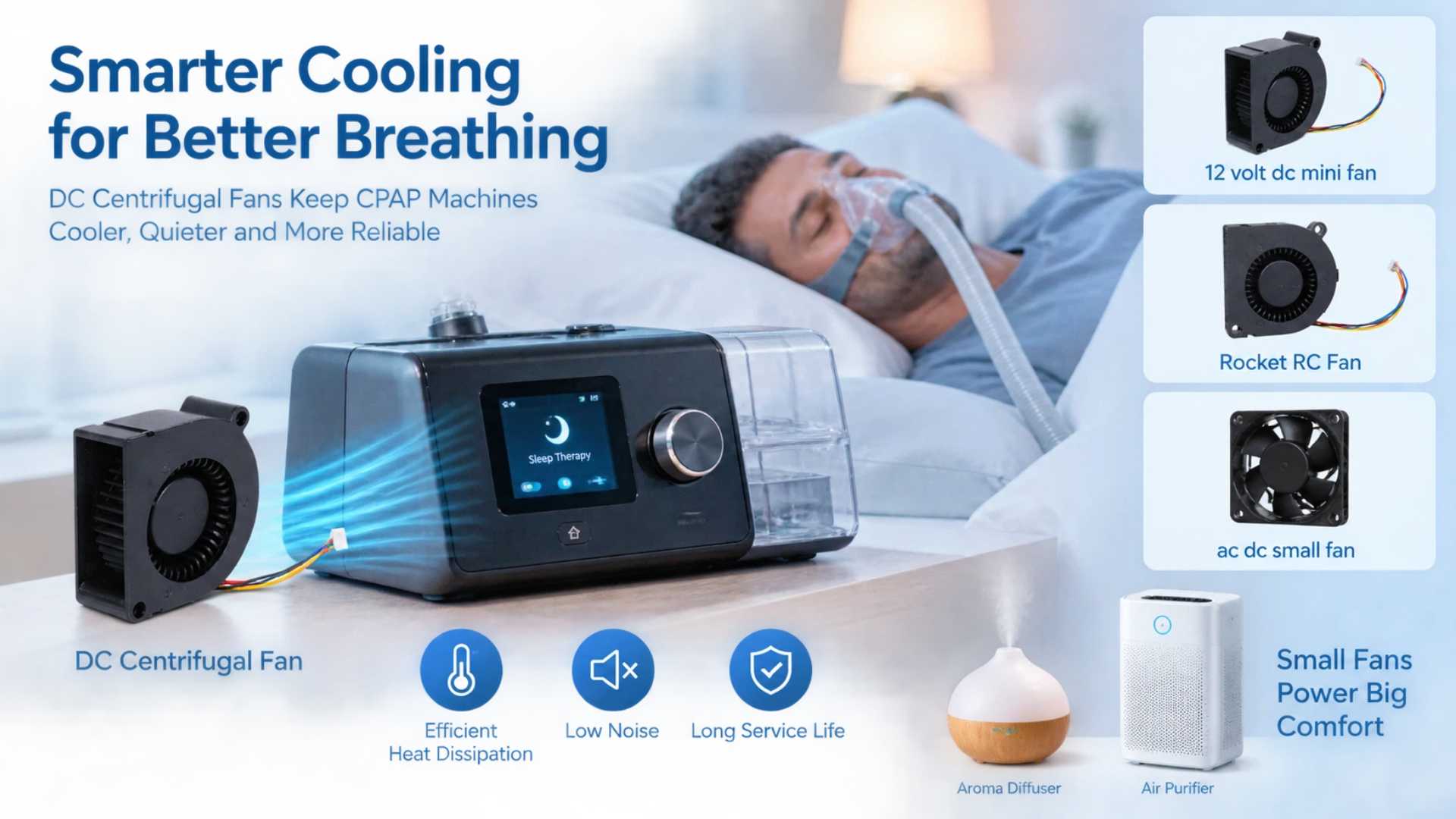 소형 DC 원심 송풍기가 CPAP 및 소형 가전제품의 공기 흐름 및 열 문제를 해결하는 방법은 무엇입니까?